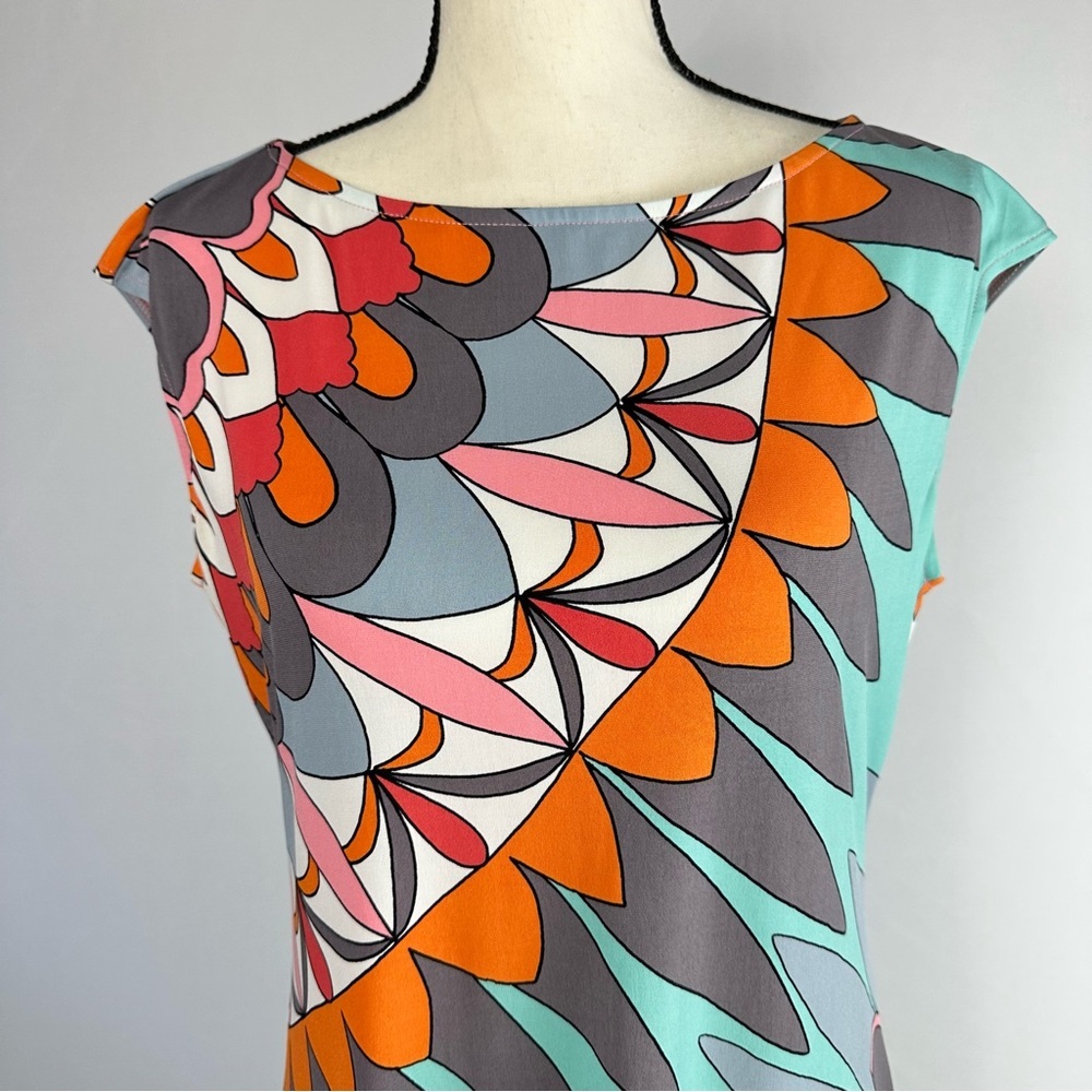 ROZ & ALI wrinkle free stretchy vibrant turquoise print dress - size 8